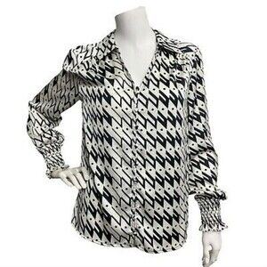 Maison d' Amelie Paris Black & White Geometric Artsy Button Down Silk Shirt XL